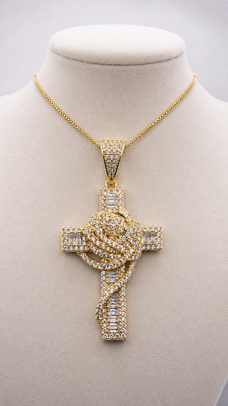 Iced Out Rose Cross Pendant