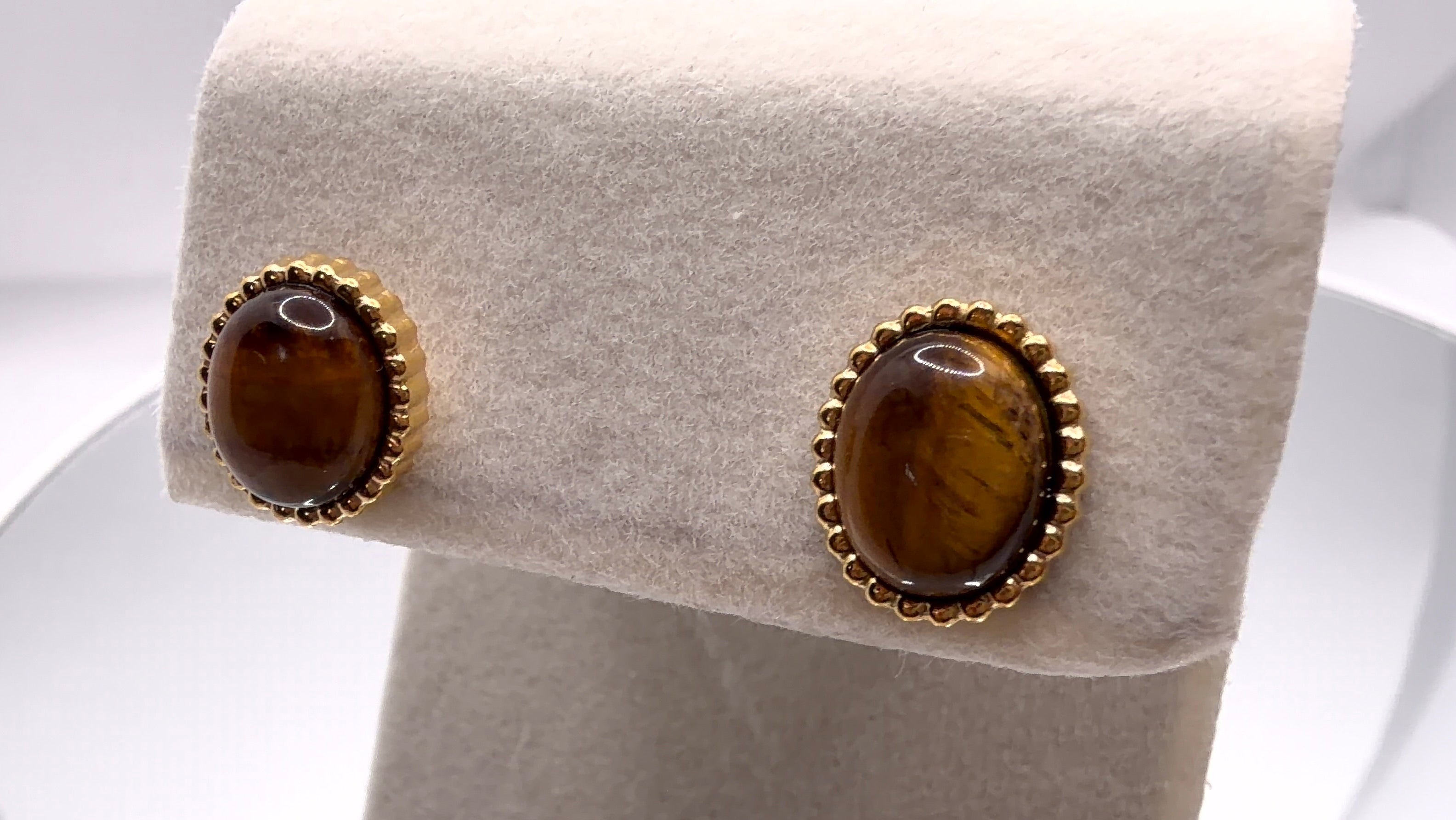 Tiger's Eye Oval Stud Earrings