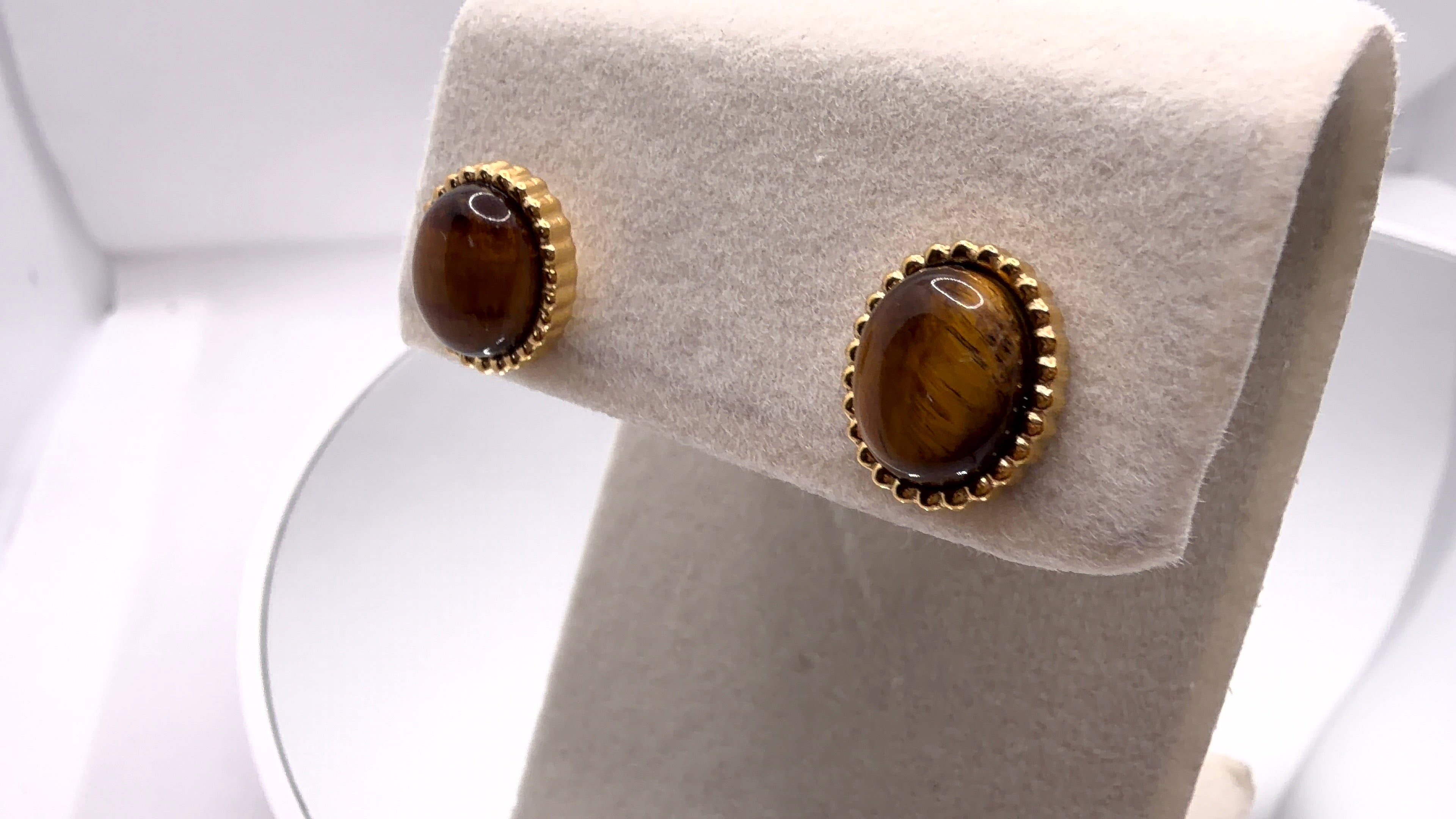 Tiger's Eye Oval Stud Earrings