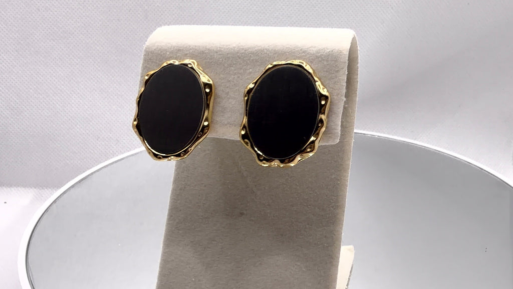 Smoke & Gold Oval Statement Earrings