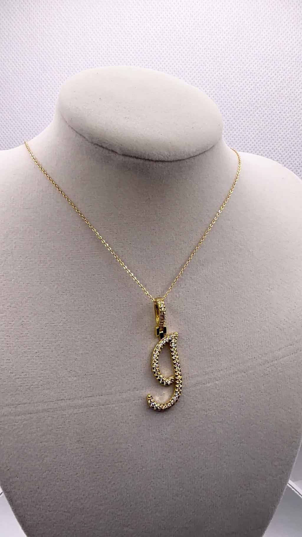 Gold CZ Cursive Initial "J" Pendant