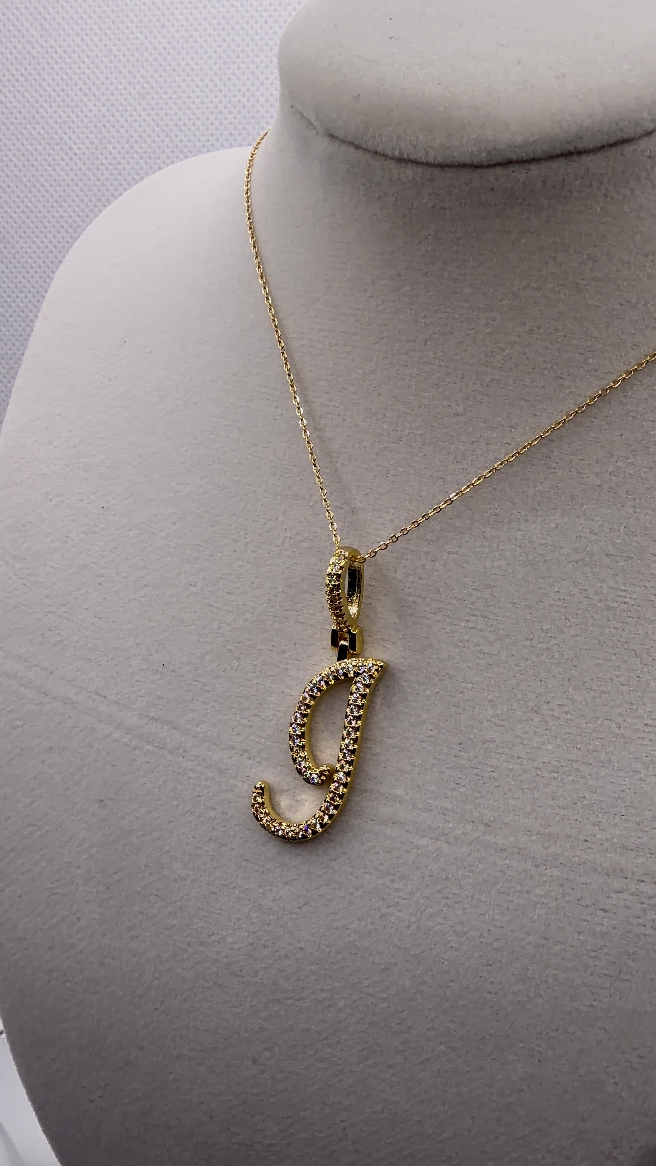 Gold CZ Cursive Initial "J" Pendant