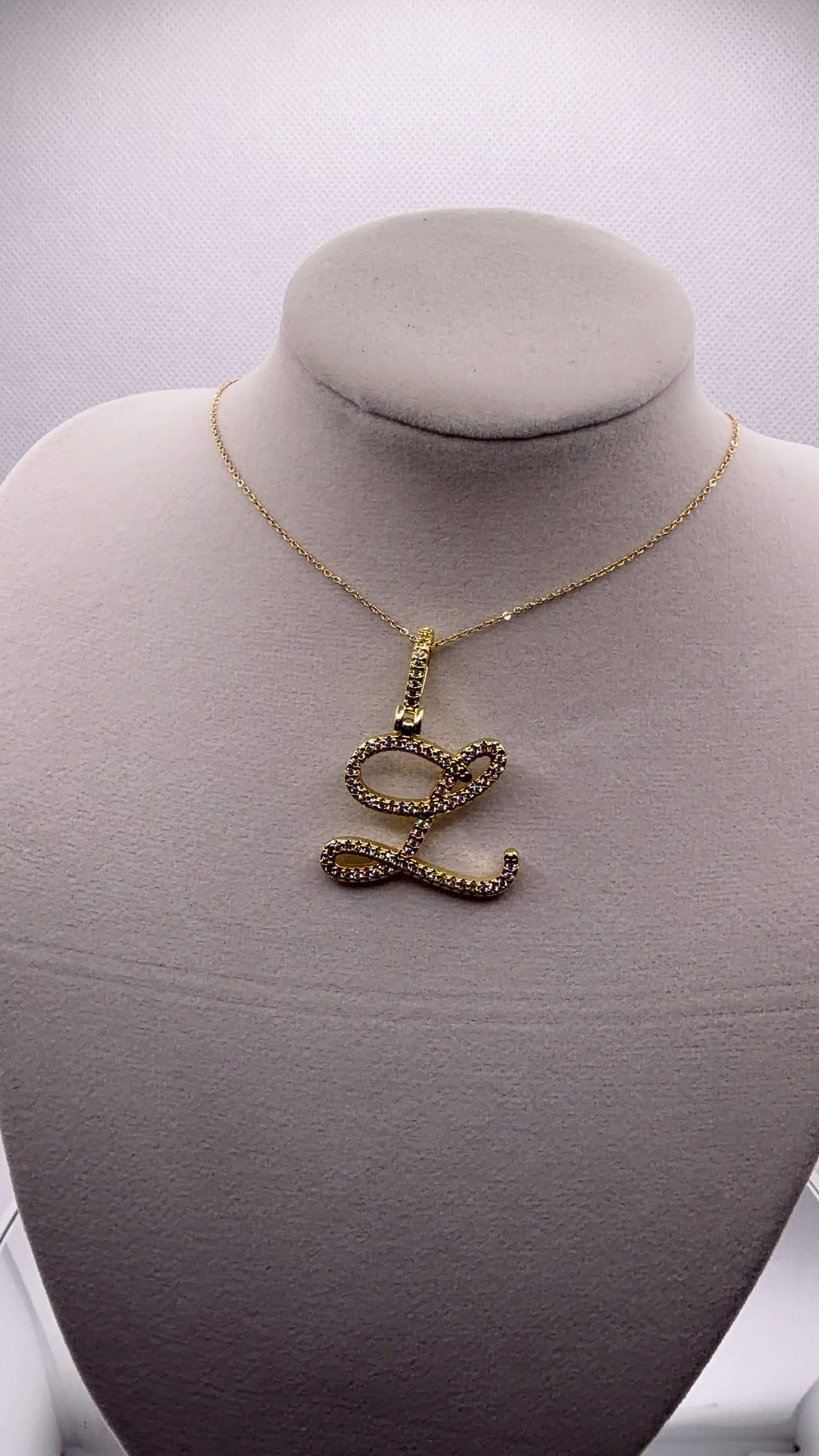 Gold CZ Cursive Initial "L" Pendant