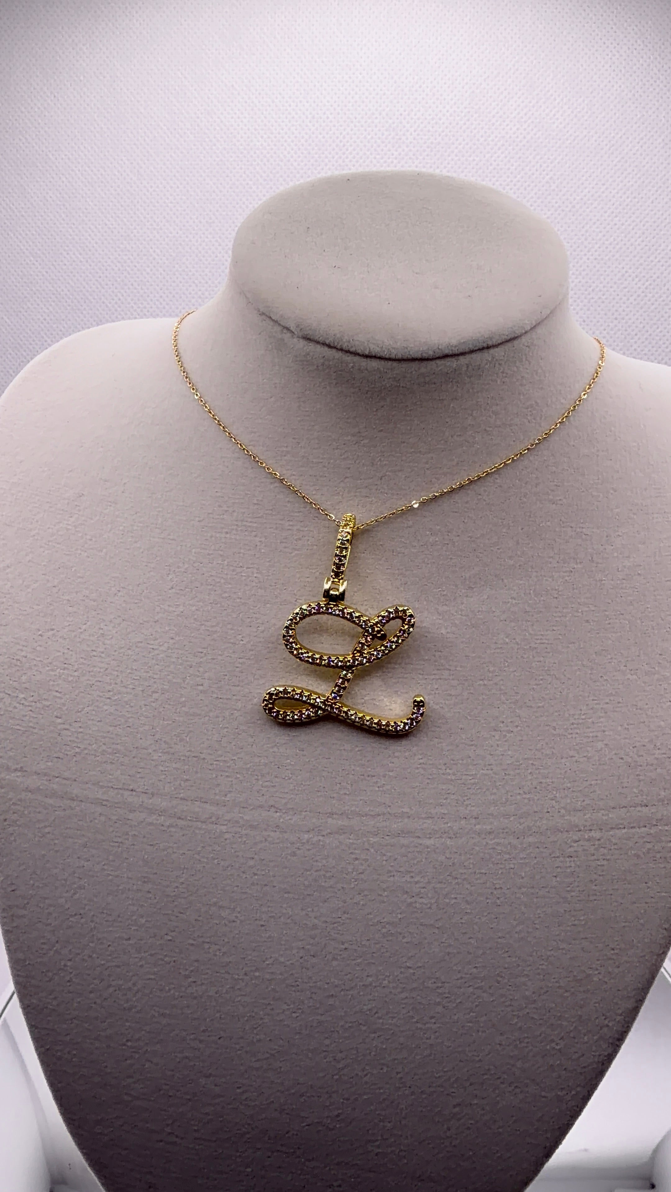 Gold CZ Cursive Initial "L" Pendant
