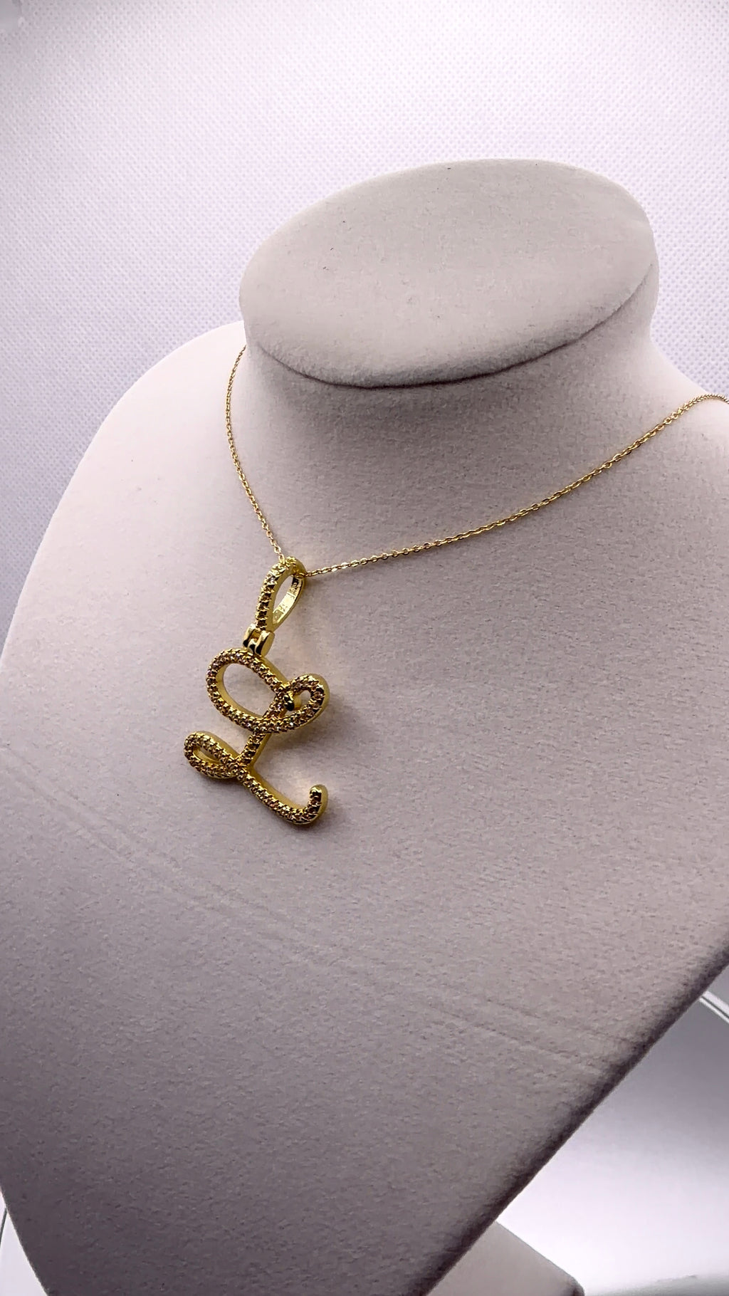 Gold CZ Cursive Initial "L" Pendant