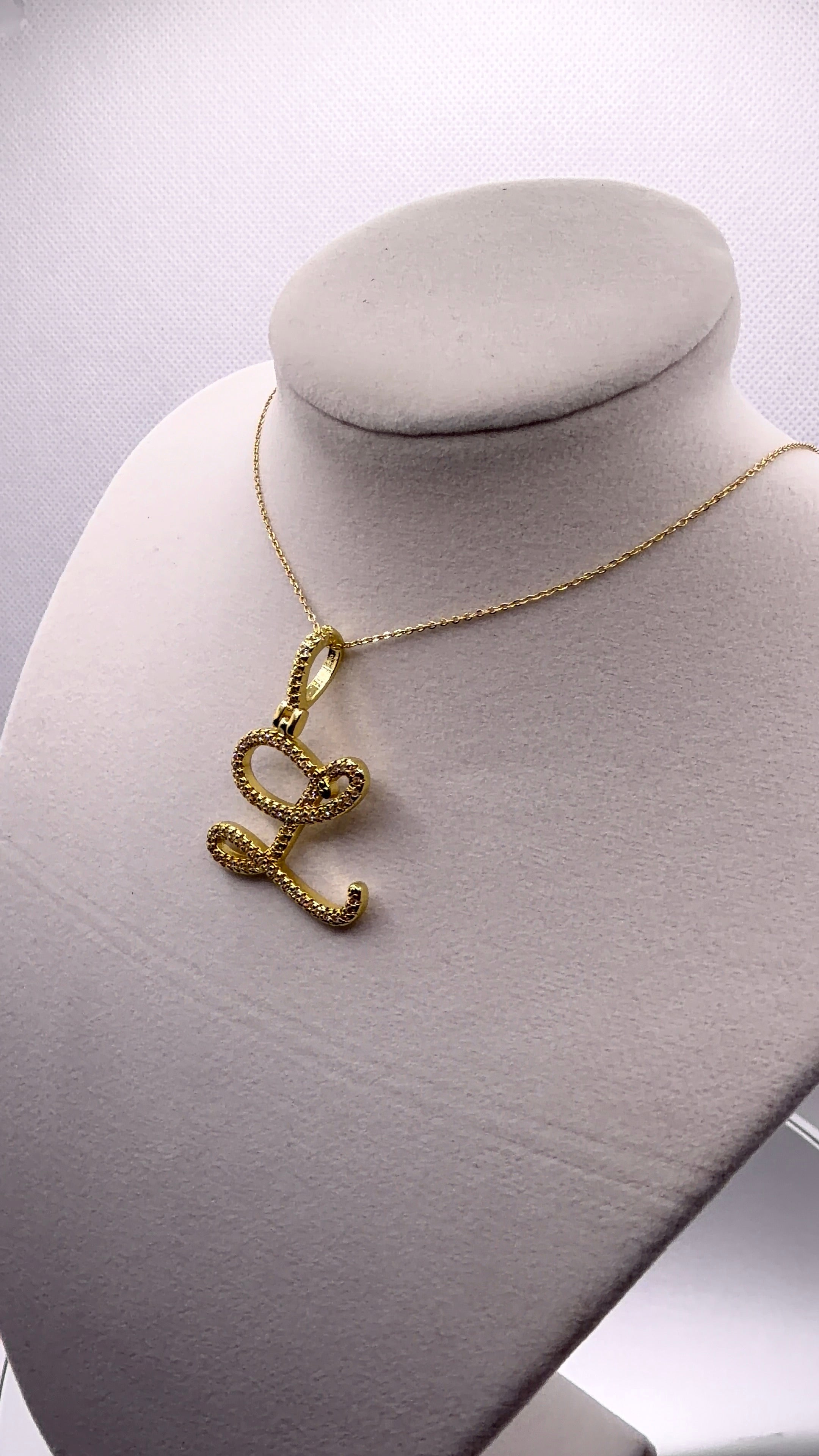 Gold CZ Cursive Initial "L" Pendant