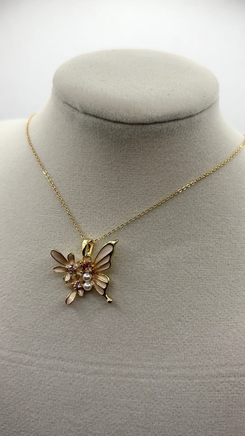 Gold Butterfly & Daisy Pearl Pendant