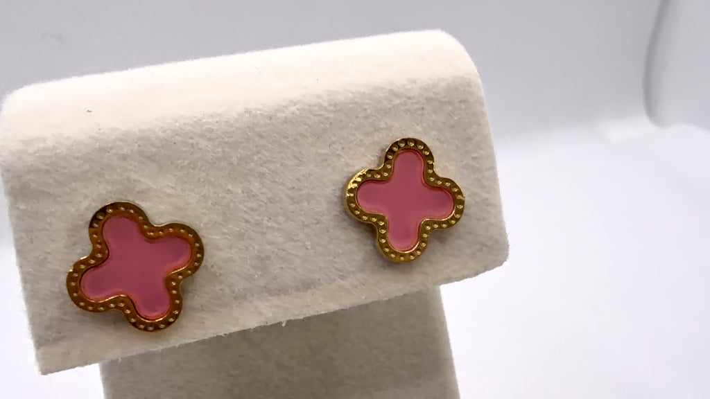 Gold Clover Enamel Stud Earrings