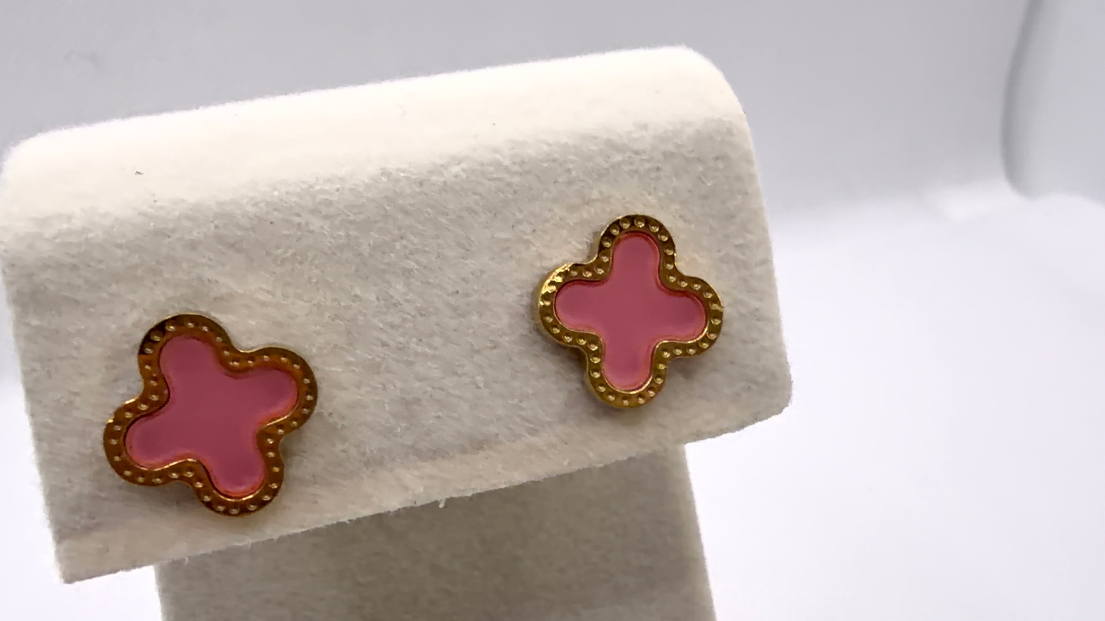 Gold Clover Enamel Stud Earrings
