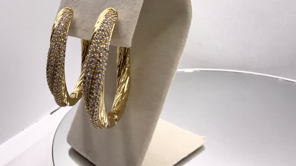 Twisted Rope Pavé CZ Hoop Earrings