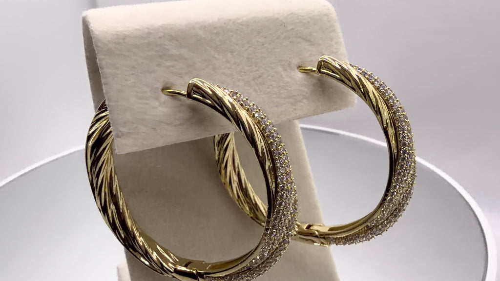 Twisted Rope Pavé CZ Hoop Earrings