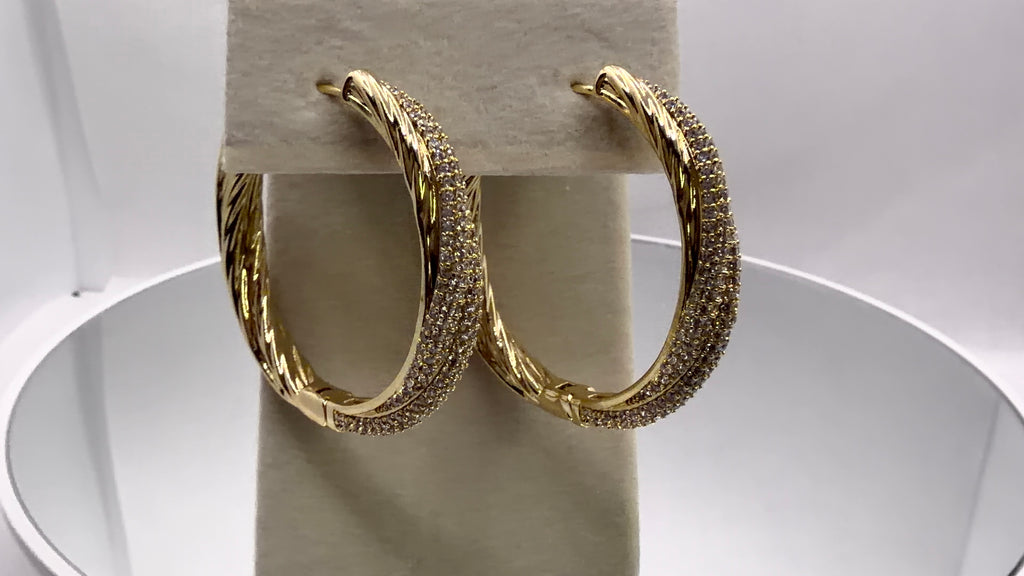 Twisted Rope Pavé CZ Hoop Earrings