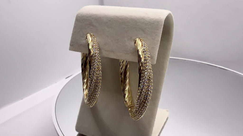 Twisted Rope Pavé CZ Hoop Earrings