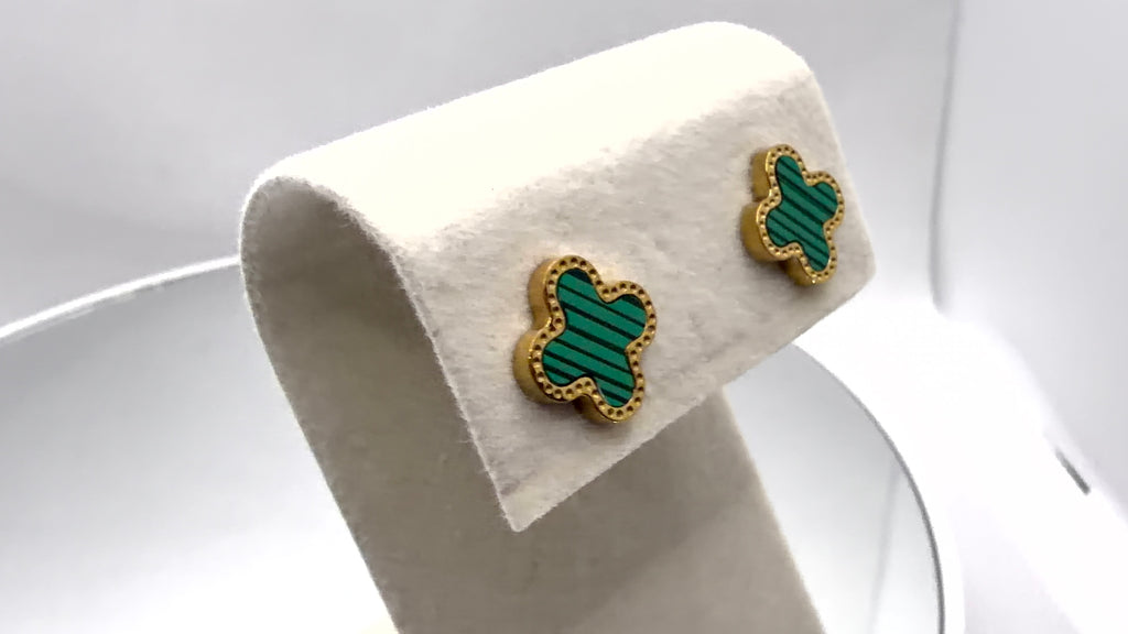 Gold Clover Enamel Stud Earrings