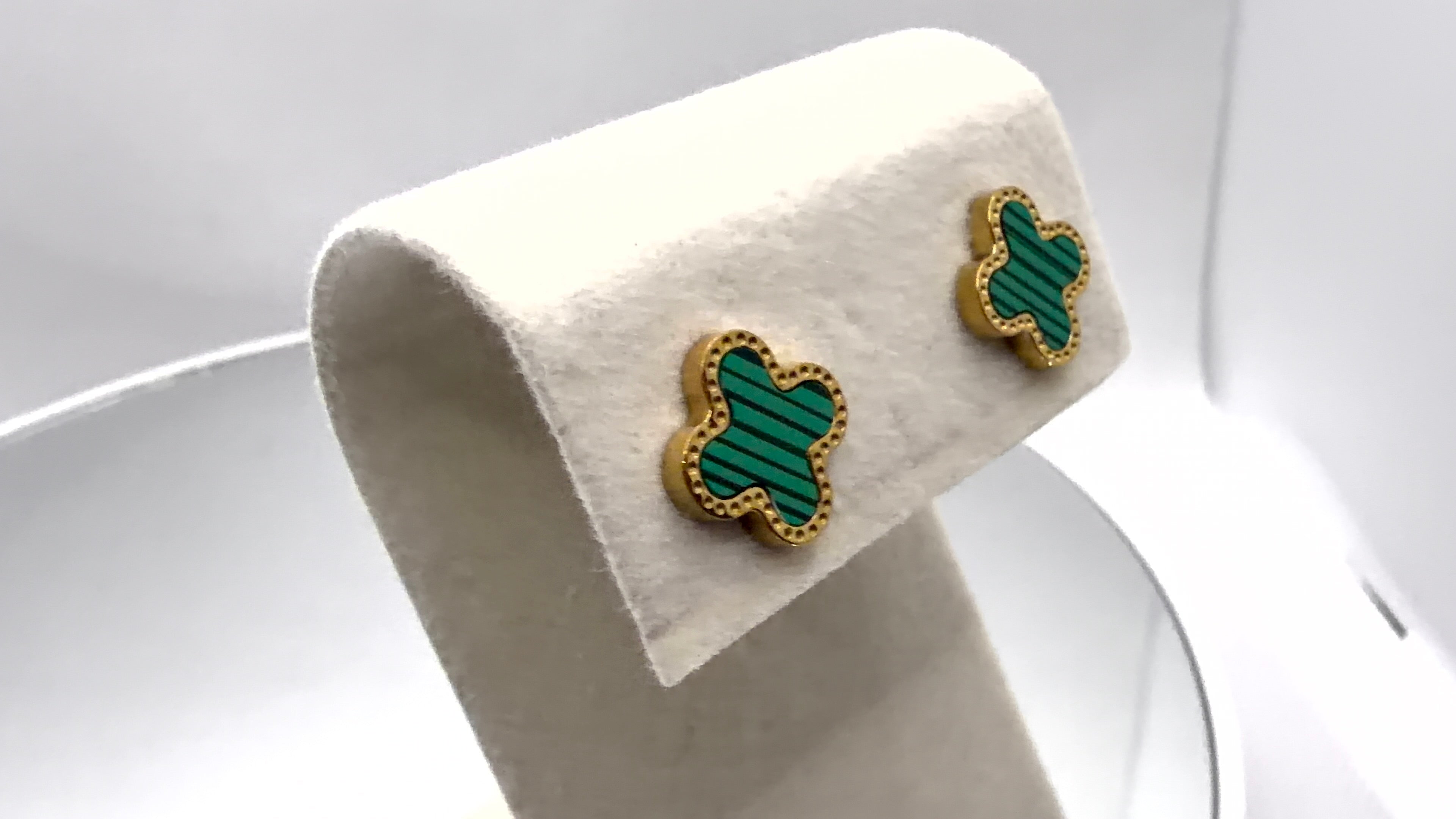 Gold Clover Enamel Stud Earrings