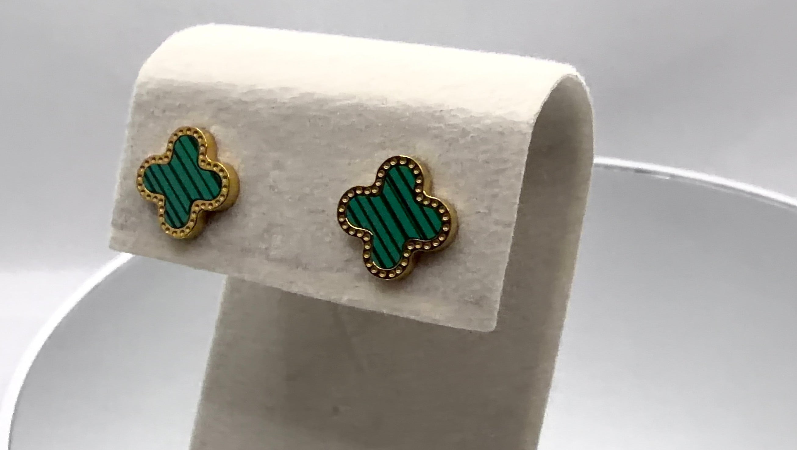 Gold Clover Enamel Stud Earrings