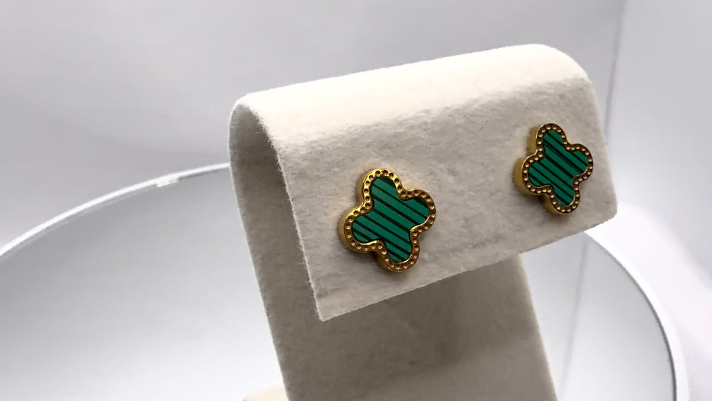 Gold Clover Enamel Stud Earrings