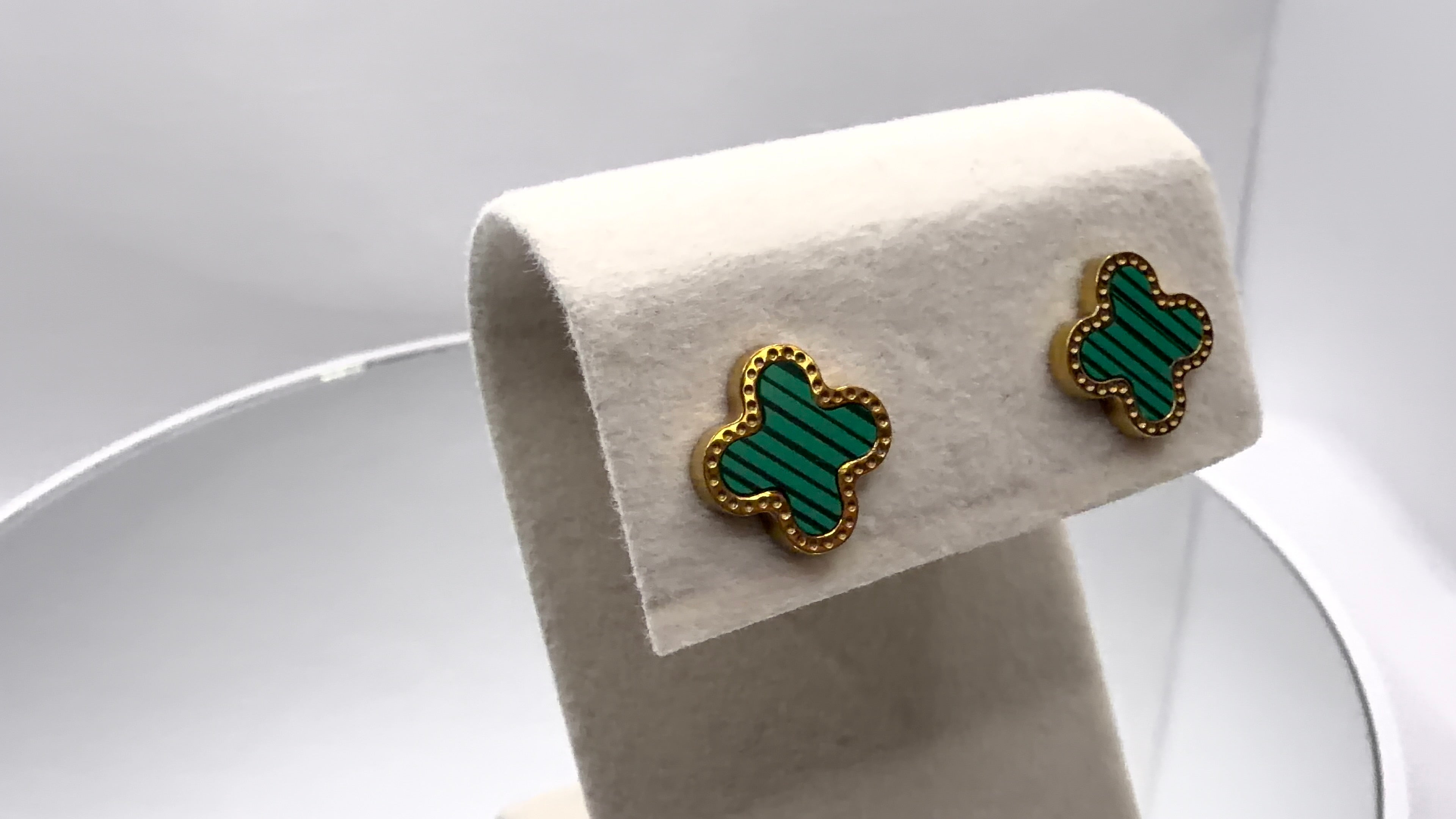 Gold Clover Enamel Stud Earrings