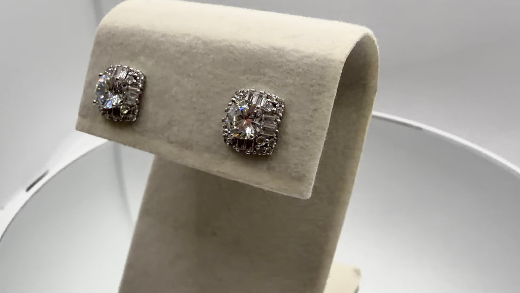 Crystal Halo Cushion Stud Earrings