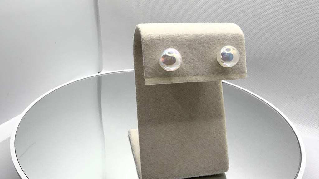 Iridescent Pearl Ball Stud Earrings