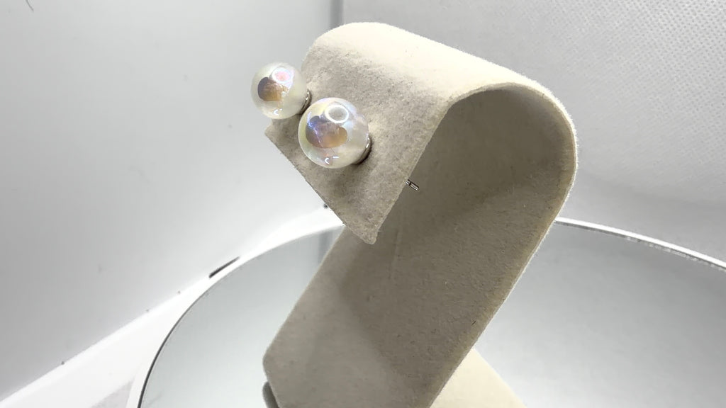 Iridescent Pearl Ball Stud Earrings