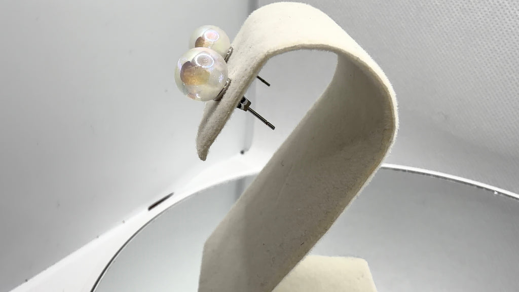 Iridescent Pearl Ball Stud Earrings