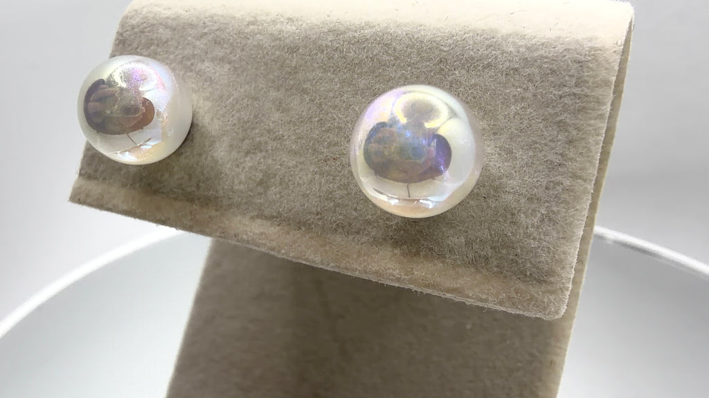 Iridescent Pearl Ball Stud Earrings