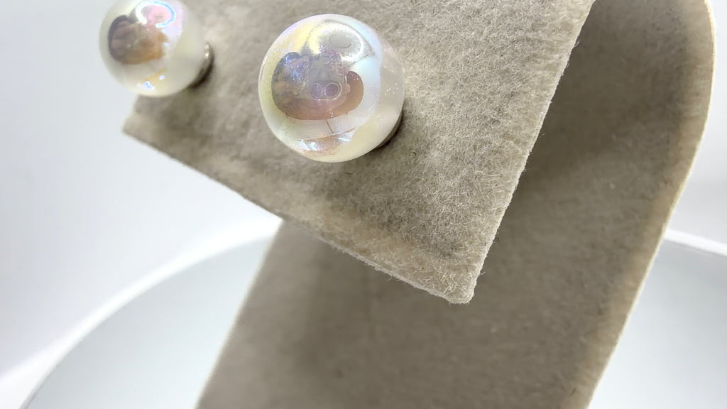 Iridescent Pearl Ball Stud Earrings