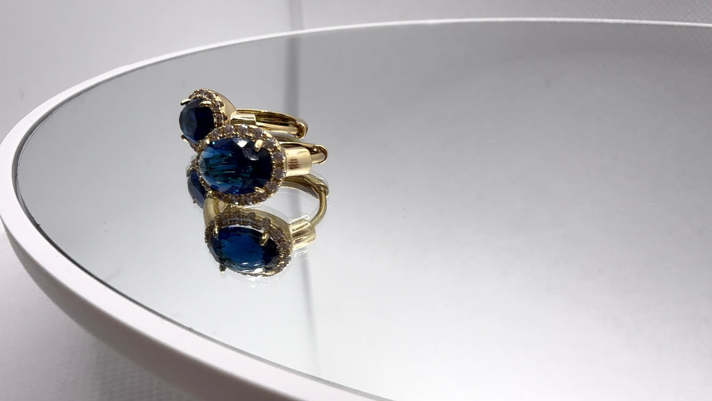 Gold Oval Halo Crystal Huggie Earrings