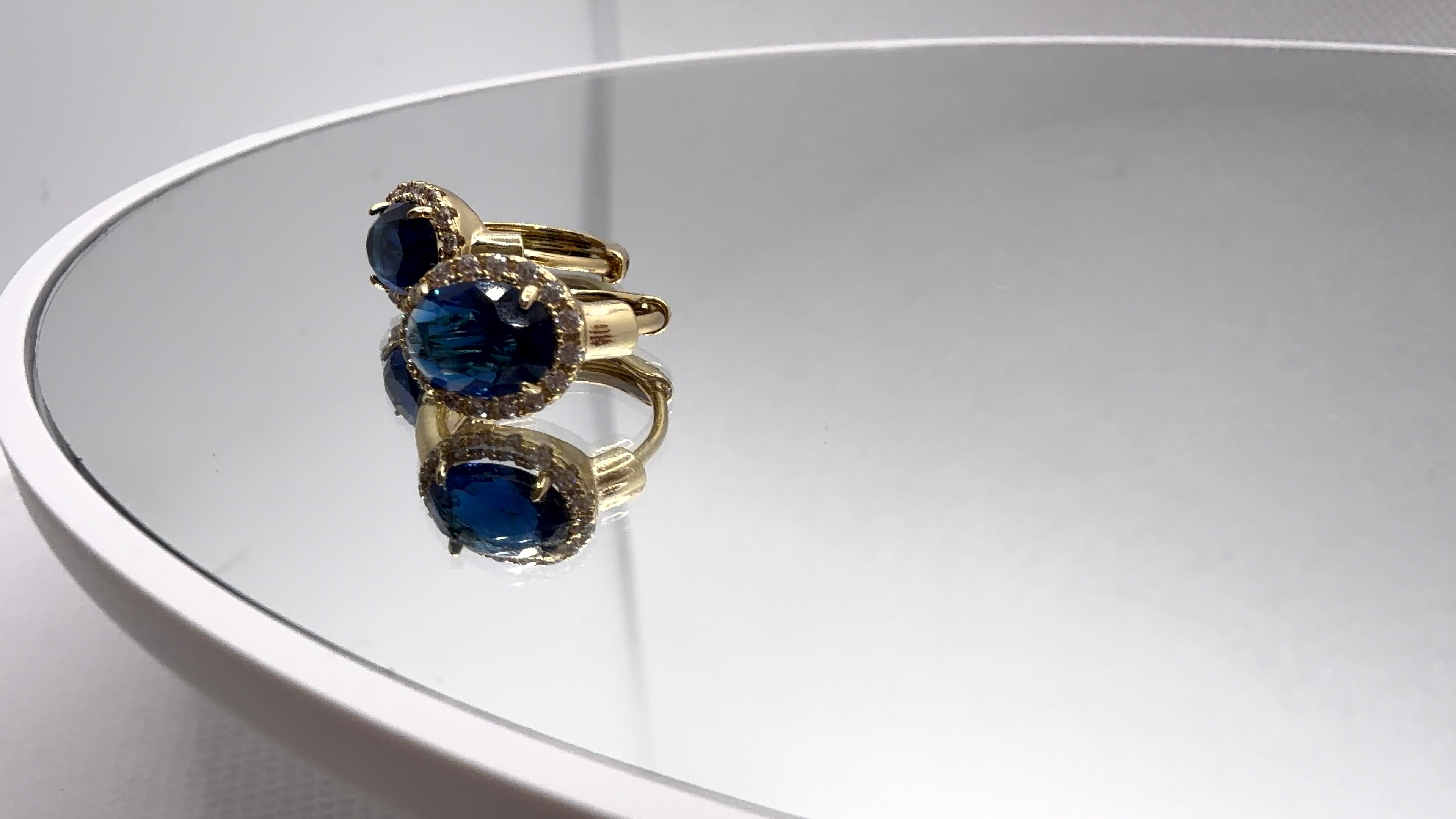 Gold Oval Halo Crystal Huggie Earrings