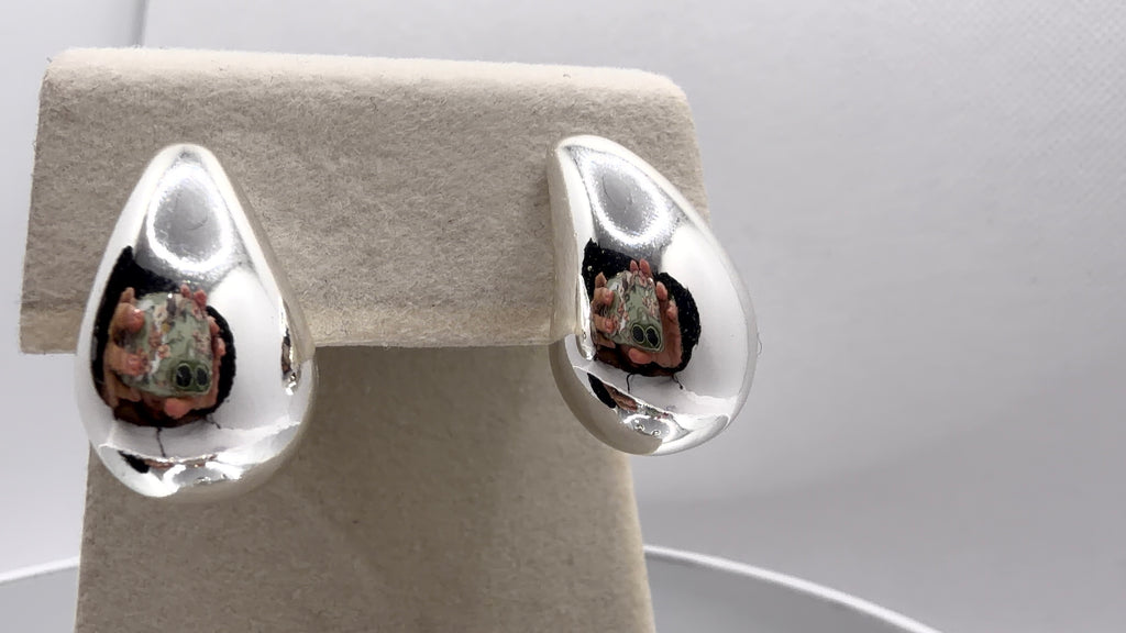 Silver Chunky Teardrop Stud Earrings