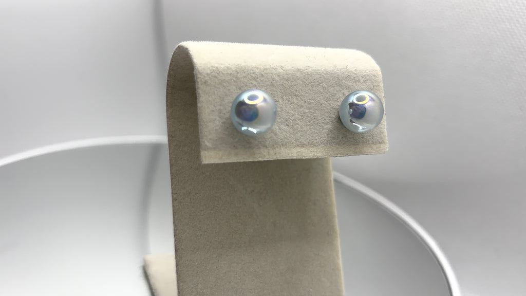 Iridescent Pearl Ball Stud Earrings