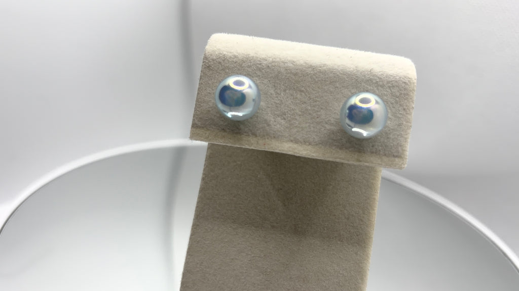 Iridescent Pearl Ball Stud Earrings