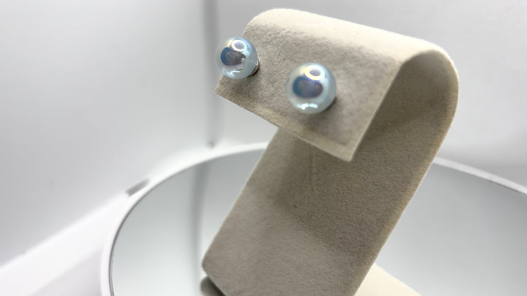 Iridescent Pearl Ball Stud Earrings