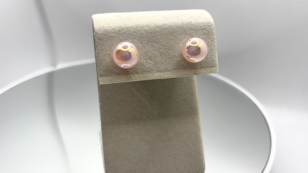 Iridescent Pearl Ball Stud Earrings