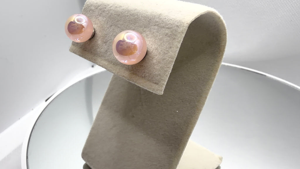 Iridescent Pearl Ball Stud Earrings