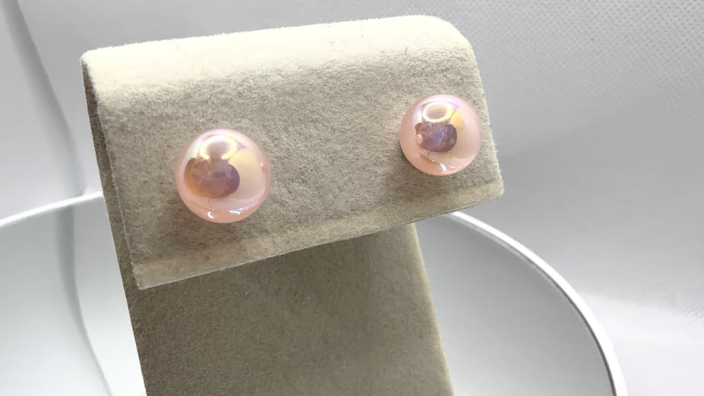 Iridescent Pearl Ball Stud Earrings