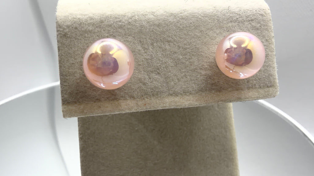 Iridescent Pearl Ball Stud Earrings