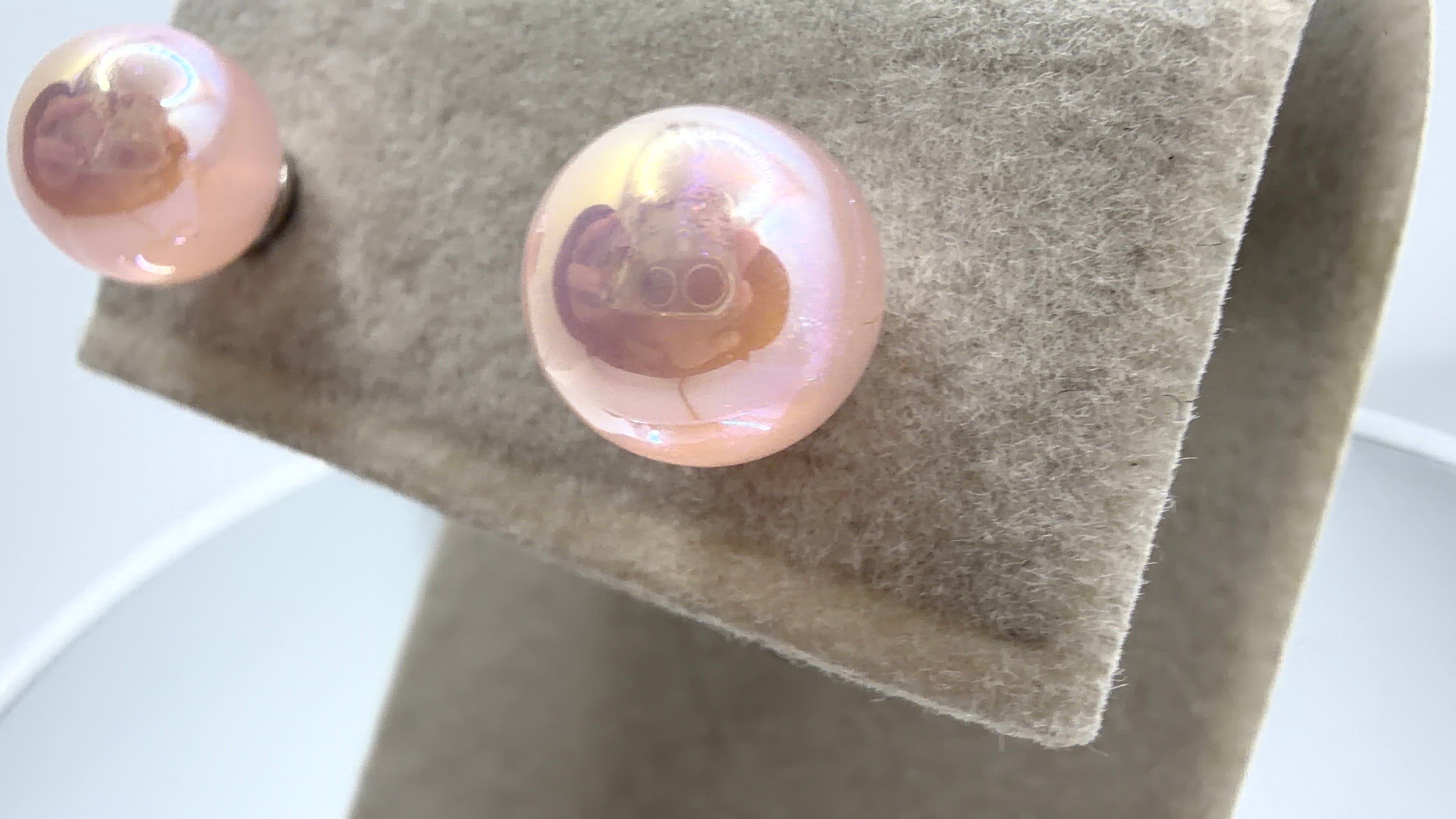 Iridescent Pearl Ball Stud Earrings