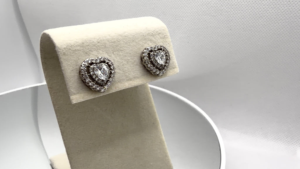Double Halo Heart Crystal Stud Earrings
