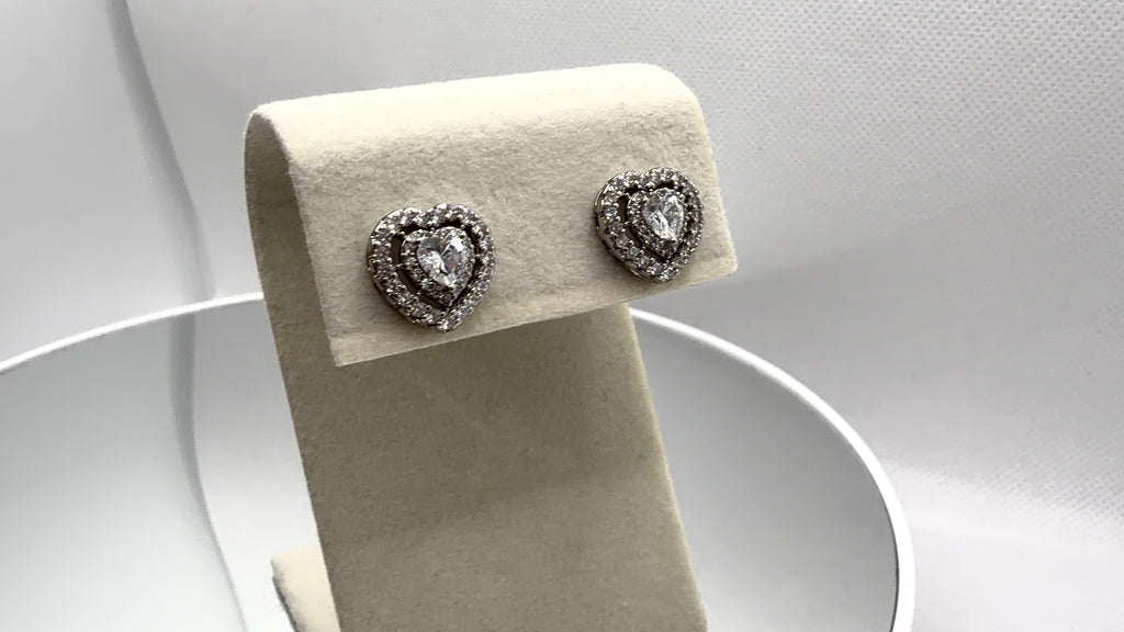 Double Halo Heart Crystal Stud Earrings