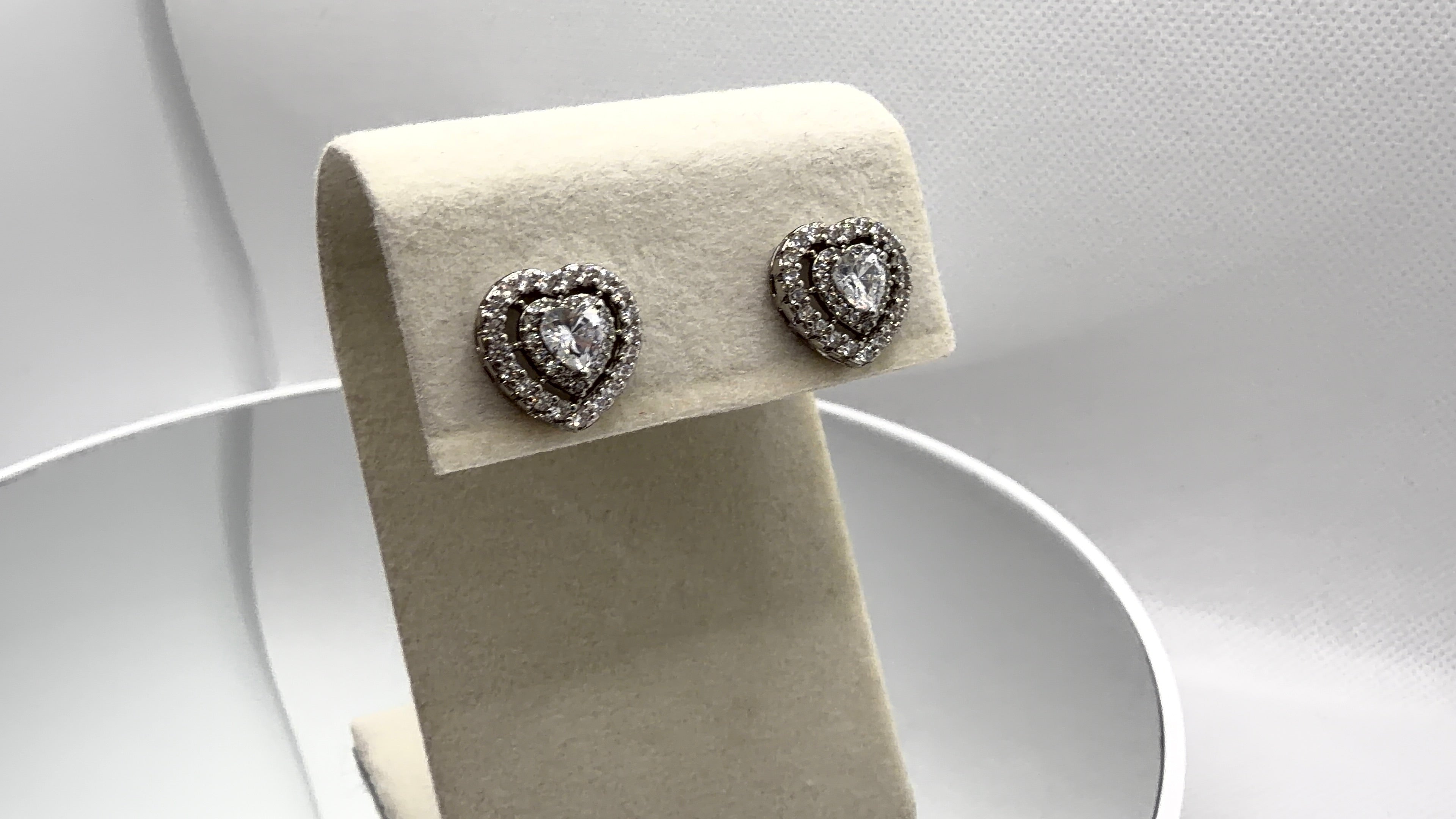 Double Halo Heart Crystal Stud Earrings