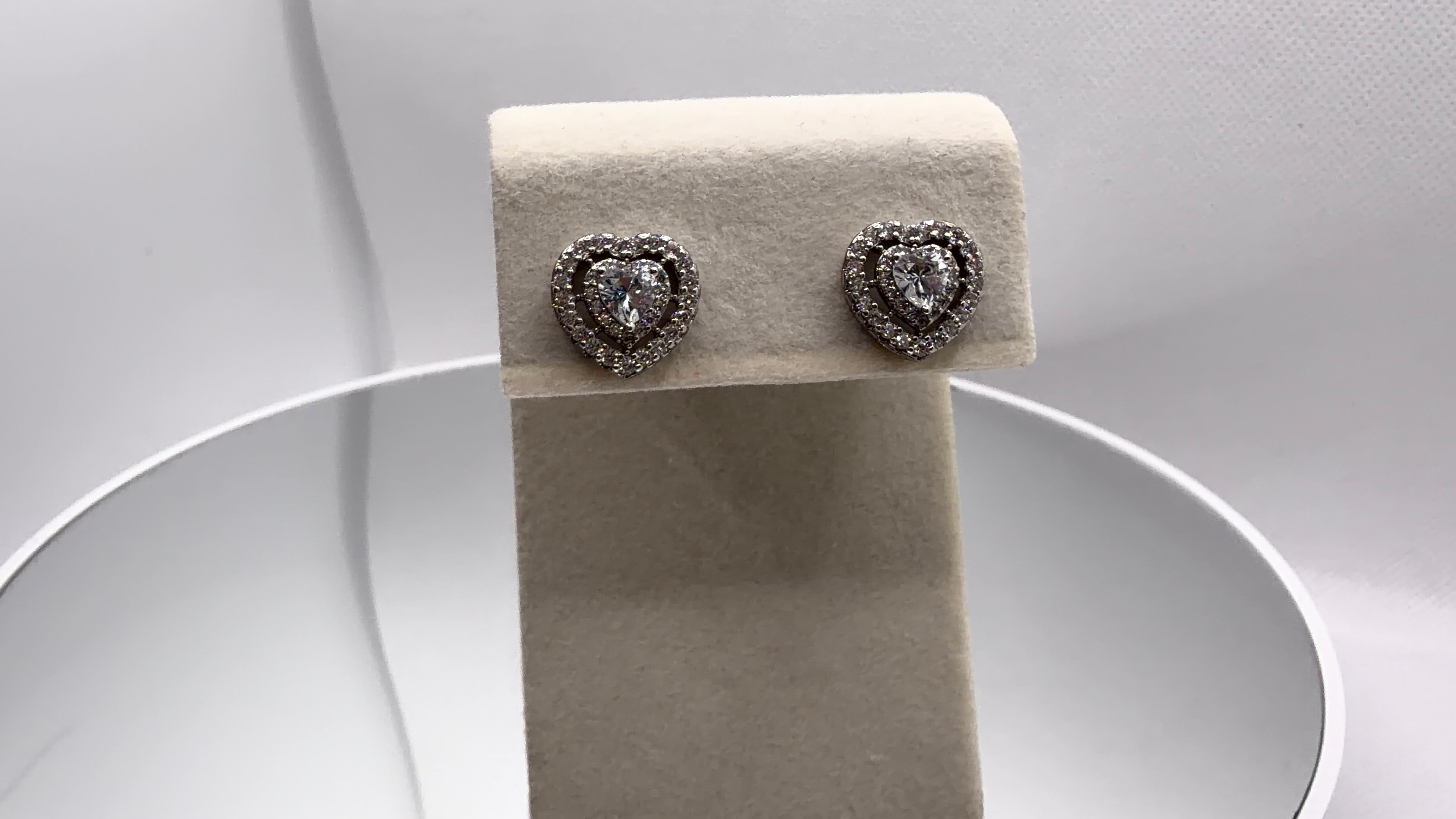 Double Halo Heart Crystal Stud Earrings