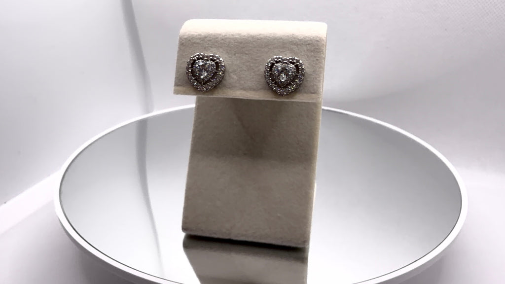 Double Halo Heart Crystal Stud Earrings