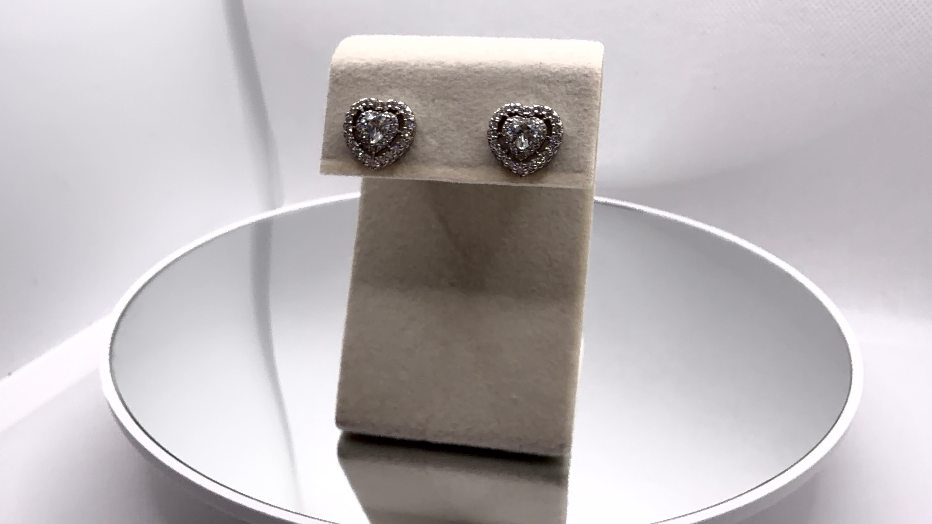 Double Halo Heart Crystal Stud Earrings