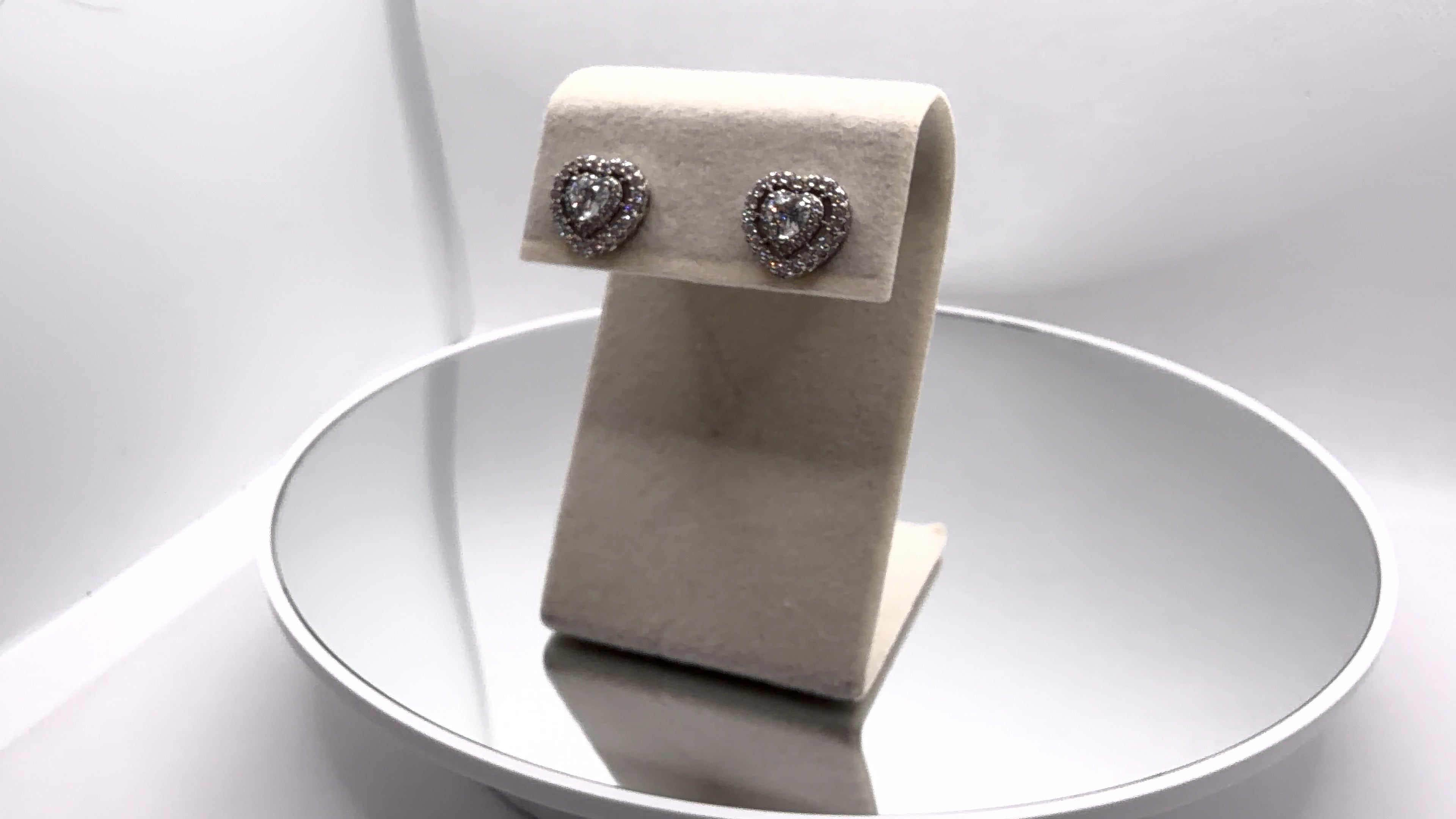 Double Halo Heart Crystal Stud Earrings