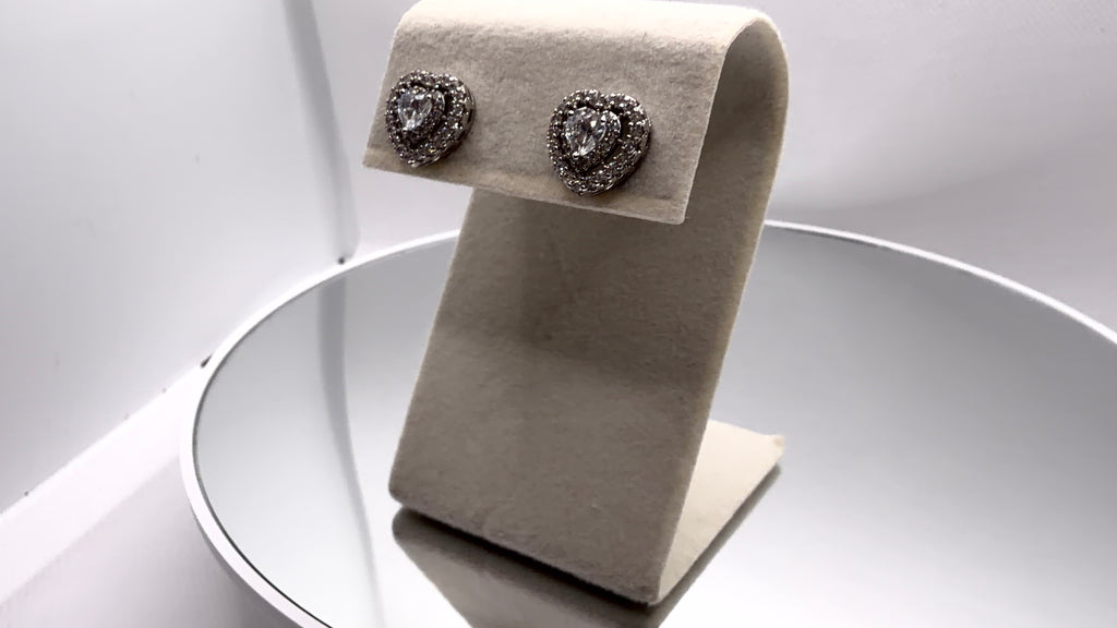 Double Halo Heart Crystal Stud Earrings