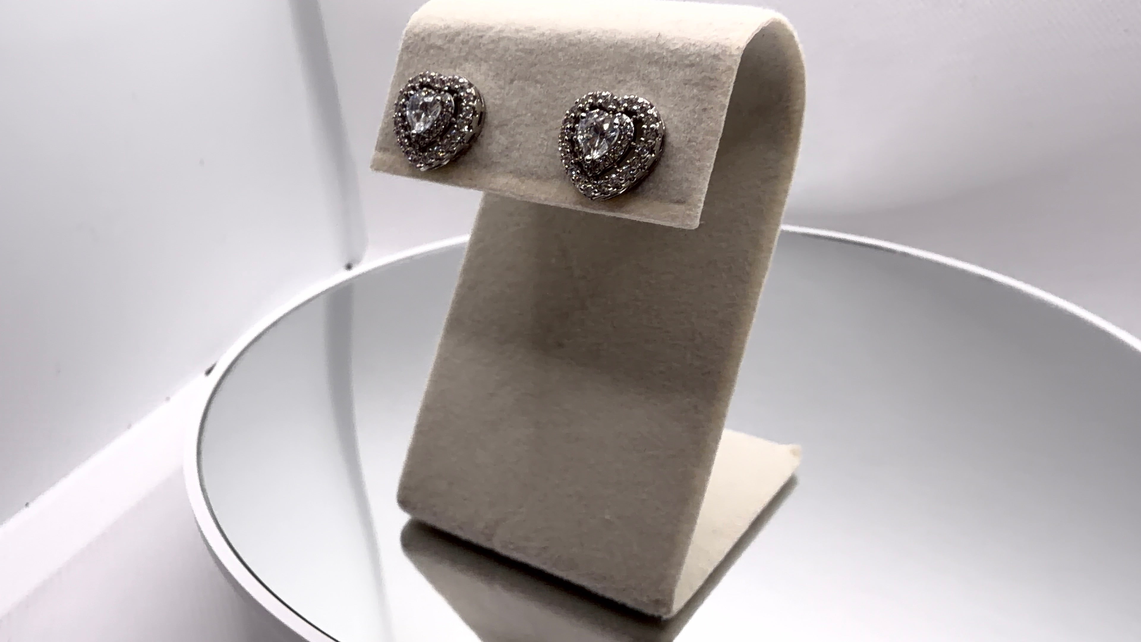 Double Halo Heart Crystal Stud Earrings