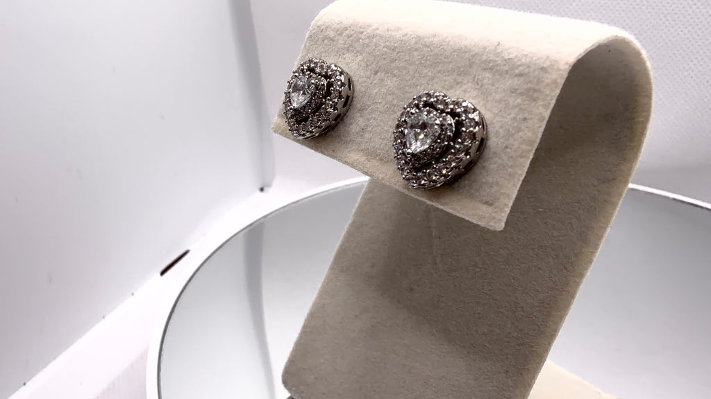Double Halo Heart Crystal Stud Earrings