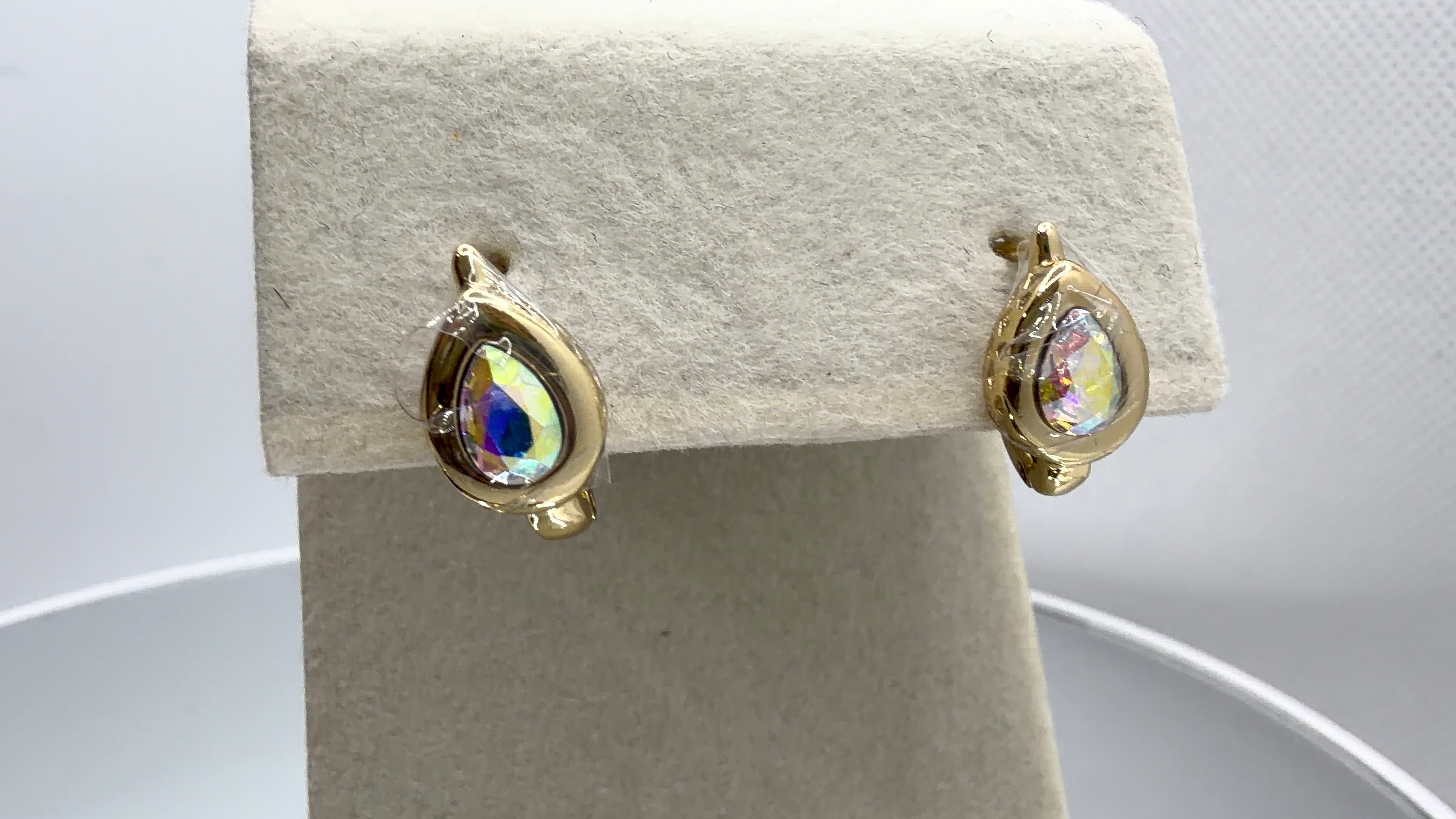 Teardrop Bezel Crystal Clip Earrings